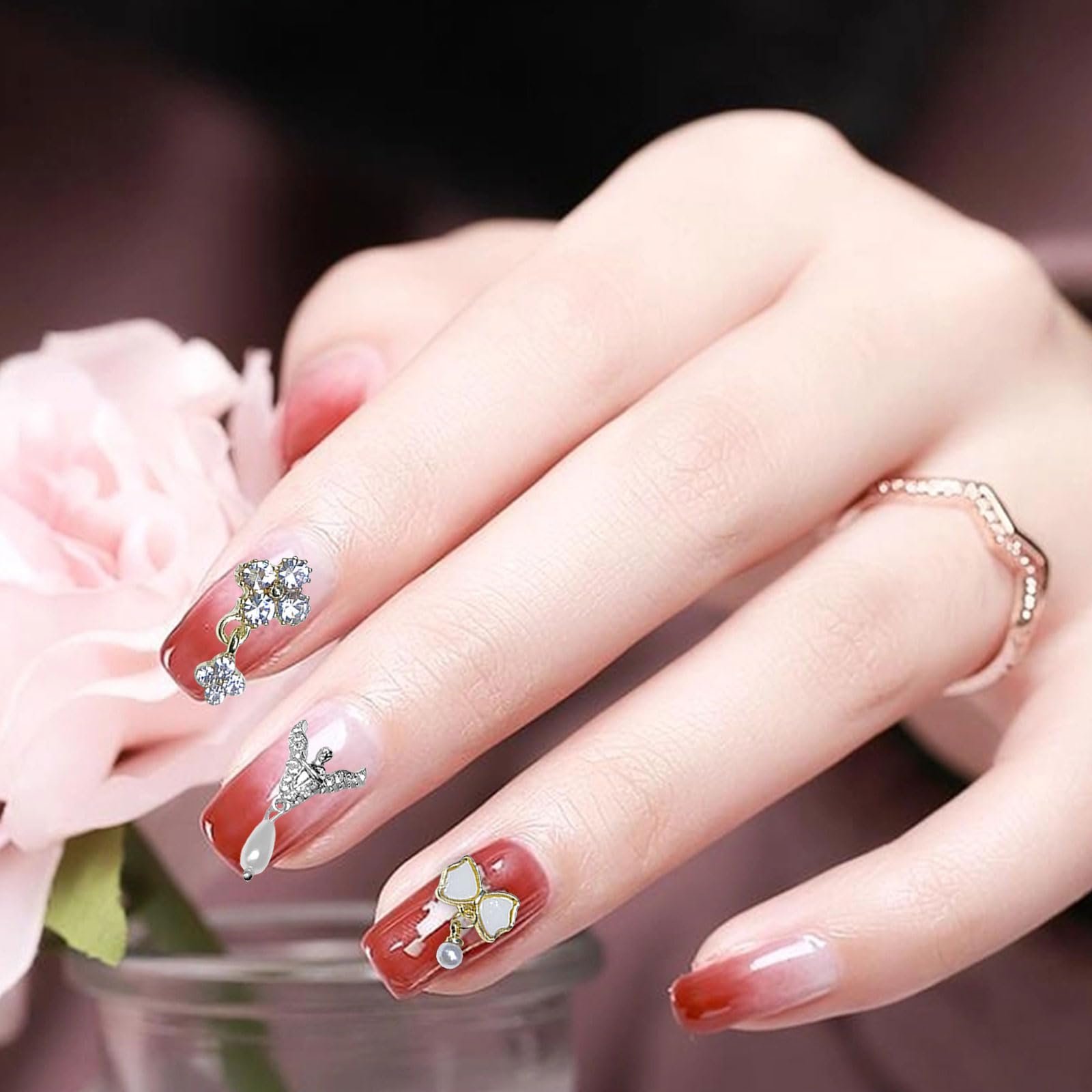 Розкішні стрази набір 24 шт, золоті та срібні металеві прикраси для нігтів, фото №6