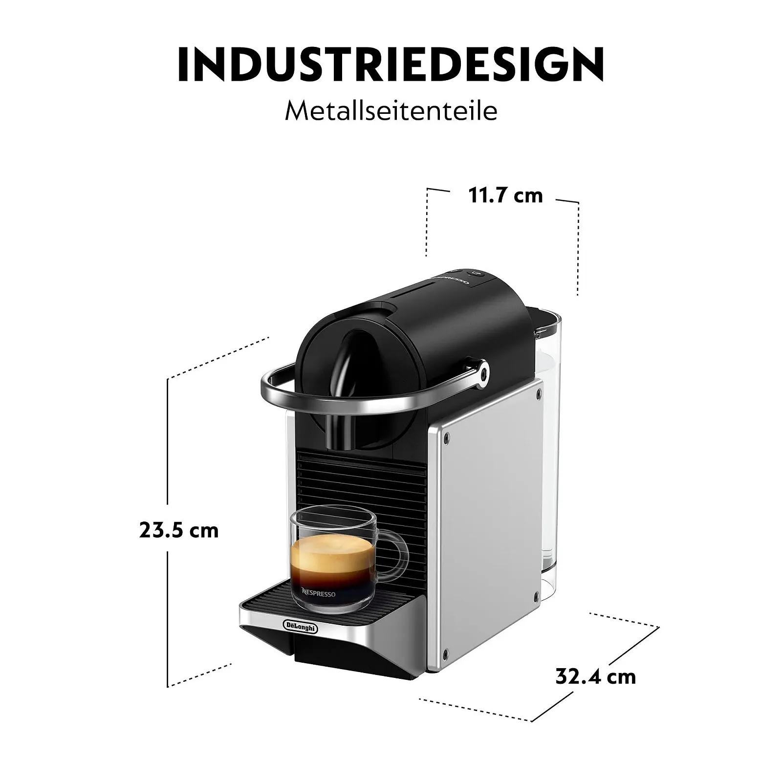 Капсульная кофемашина Nespresso De'Longhi Pixie EN127.S, две кнопки прямого набора, эко-режим, компактный дизайн, система давления 19 бар, 1260 Вт, серебристо/черный, фото №4 Капсульная кофемашина Nespresso De'Longhi Pixie EN127.S, две кнопки прямого набора, эко-режим, компактный дизайн, система давления 19 бар, 1260 Вт, серебристо/черный, фото №4