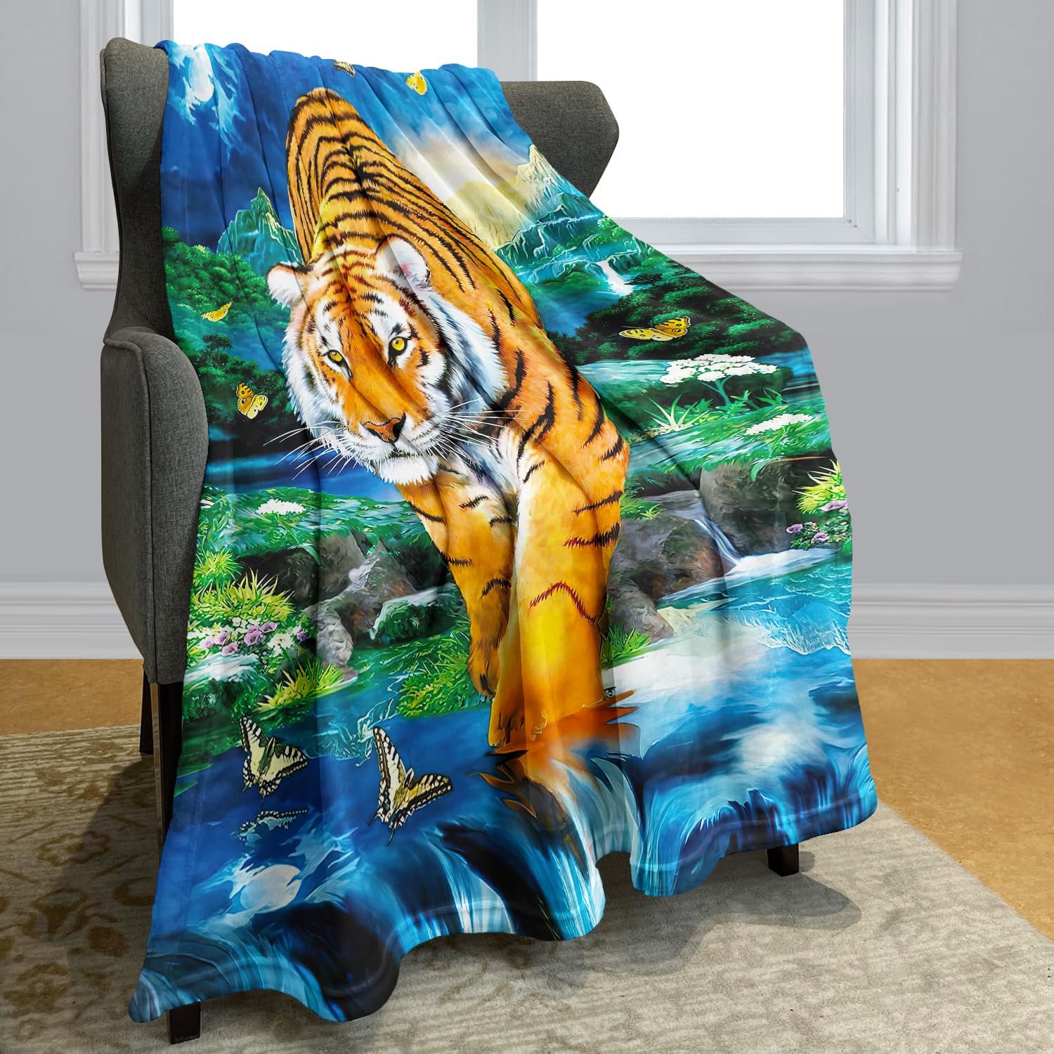Покривало YISUMEI М'яка Фланель М'яка Флісова Покривало Ліжко Тигр у місячному світлі, 150 x 200 см, фото №2 Покривало YISUMEI М'яка Фланель М'яка Флісова Покривало Ліжко Тигр у місячному світлі, 150 x 200 см, фото №2