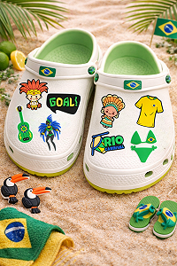 Джибітси Бразилія Карнавал та Футбол Ріо Карнавал, Rio Carnival, футбольна форма, гітара, Goal, Brazil Jibbitz Brazil прикраси для крокс аксесуари для Crocs прикраси на крокси декор для взуття подарунок футболісту набір 8 шт - Фото 1