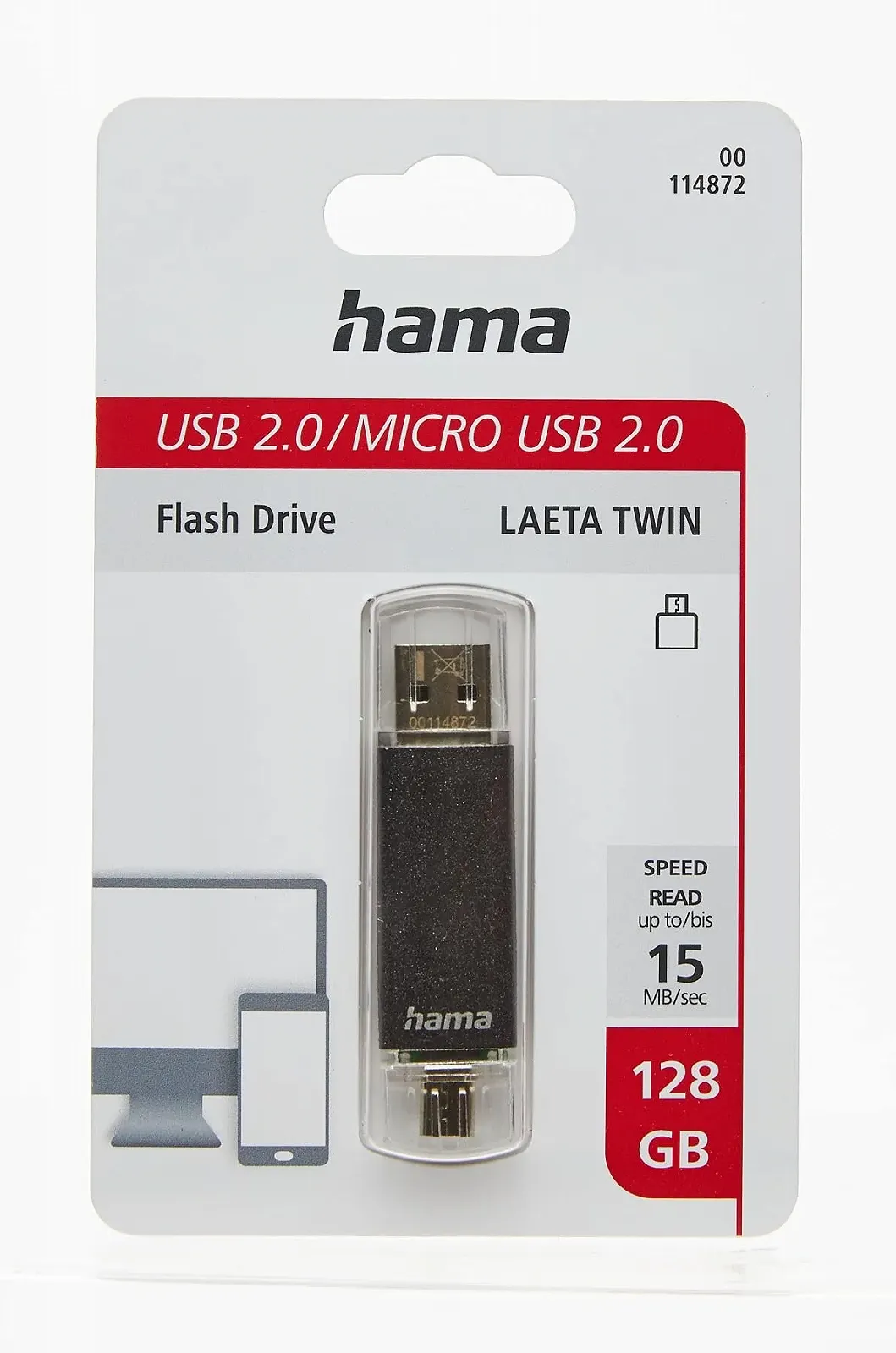 USB-флеш-накопичувач Hama Laeta Twin USB 2.0 OTG Micro USB 128 GB 10 MB/s Grey, фото №5 USB-флеш-накопичувач Hama Laeta Twin USB 2.0 OTG Micro USB 128 GB 10 MB/s Grey, фото №5