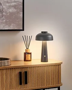 Настільна лампа Beliani Agusan LED Металева Чорна з функцією димування Акумуляторна Бездротова у формі гриба synthetic.ua - Фото 1