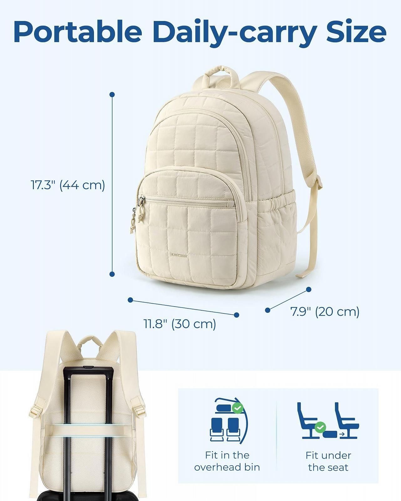 Рюкзак для ноутбука bagsmart Women's 15.6" стьобаний водостійкий Beige, фото №2 Рюкзак для ноутбука bagsmart Women's 15.6" стьобаний водостійкий Beige, фото №2