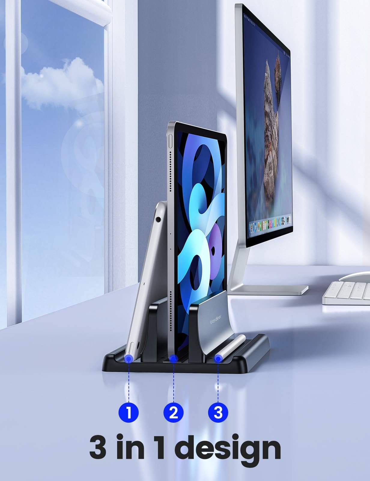 Вертикальная подставка VAYDEER, 3-в-1, для ноутбука, до 17,3 дюймов, черная, фото №2
