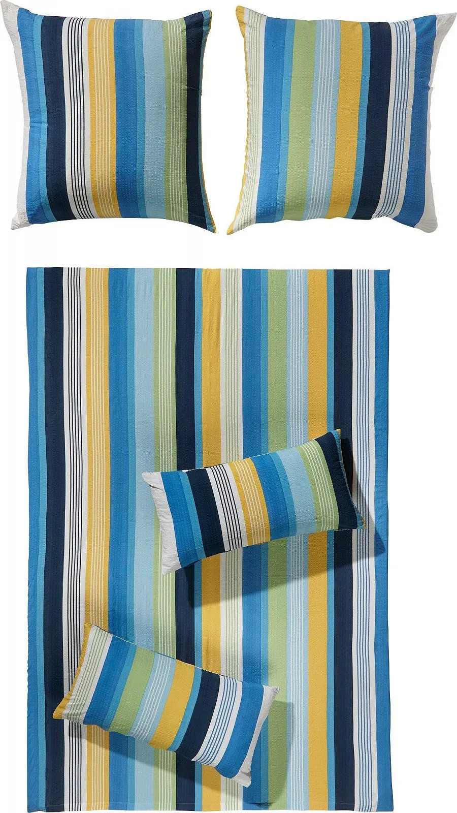 Постільна білизна дитяча Erwin Müller 135 x 200 см 80 x 80 см seersucker смугаста бавовна Синя, фото №1