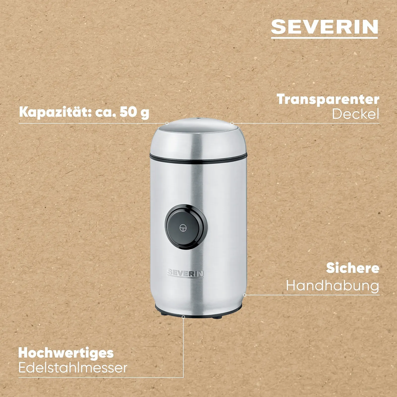 Млин для кави SEVERIN KM 3879, 150 Вт, 50 г, фото №4 Млин для кави SEVERIN KM 3879, 150 Вт, 50 г, фото №4