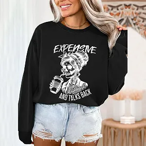 Женский свитшот MLZHAN Skelett Getrkе Kaffee Grafik Langarmshirt Black synthetic.ua - Фото 1