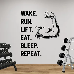 Наклейка на стіну вінілова Wake Run Lift Food Sleep Repeat Спортивна мотивація 110 x 127 см - Фото 1