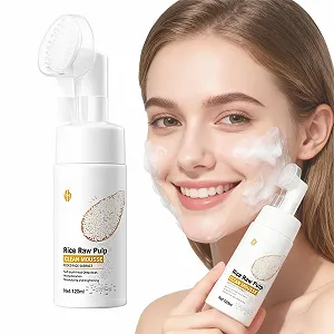 Очищающая пенка для лица Рисовая 120 мл с массажной щеточкой из силикона, мусс для умывания, глубокое очищение, очиститель пор для всех типов кожи - Фото 1