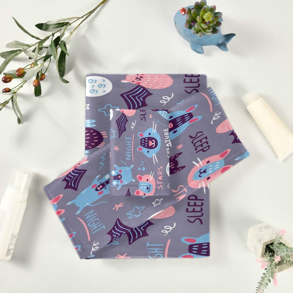 Набір рушників Colourful Doodle Pink Bat Cat 100% бавовна Рожевий, фото №6