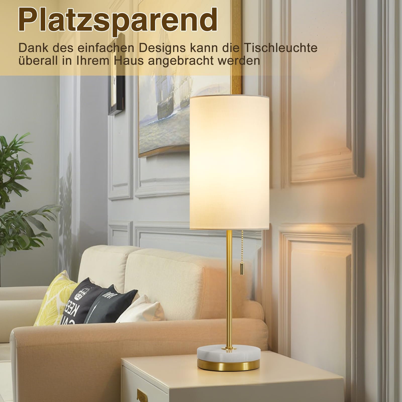 Настільні лампи GyroVu набір з 2 приліжкові з ланцюжковим вимикачем та мармуровою основою Золотиста, фото №5