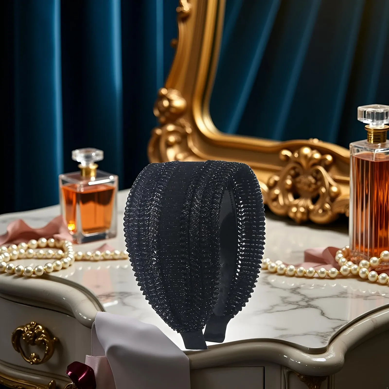 Винтажный обруч для волос Черный, фото №4