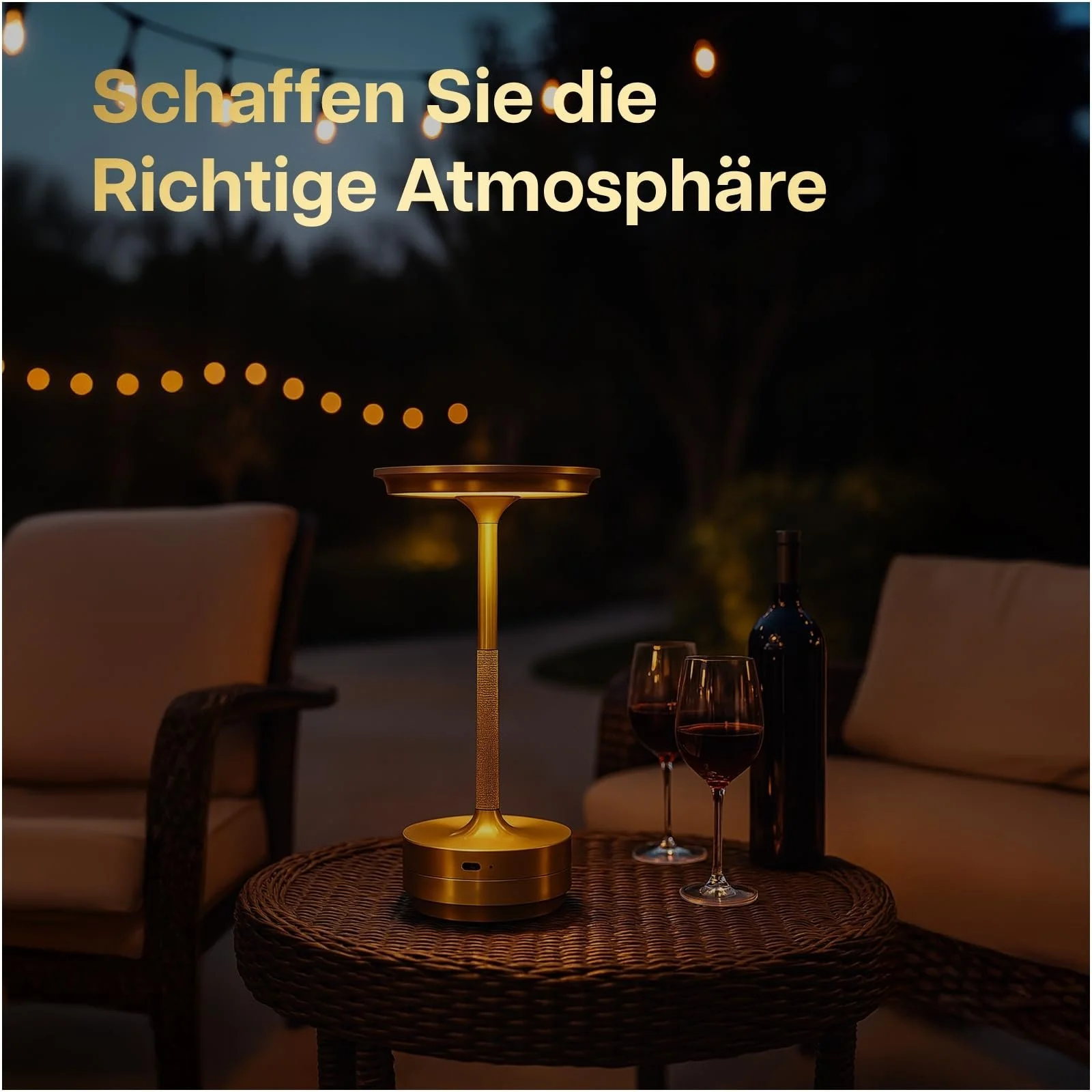 Настільна лампа MMOBIEL бездротова LED кругла металева з акумулятором 1800 мАг USB-C Золота, фото №3