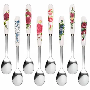 Ложки кавові з нержавіючої сталі, набір 8 штук, керамічна ручка - Фото 1