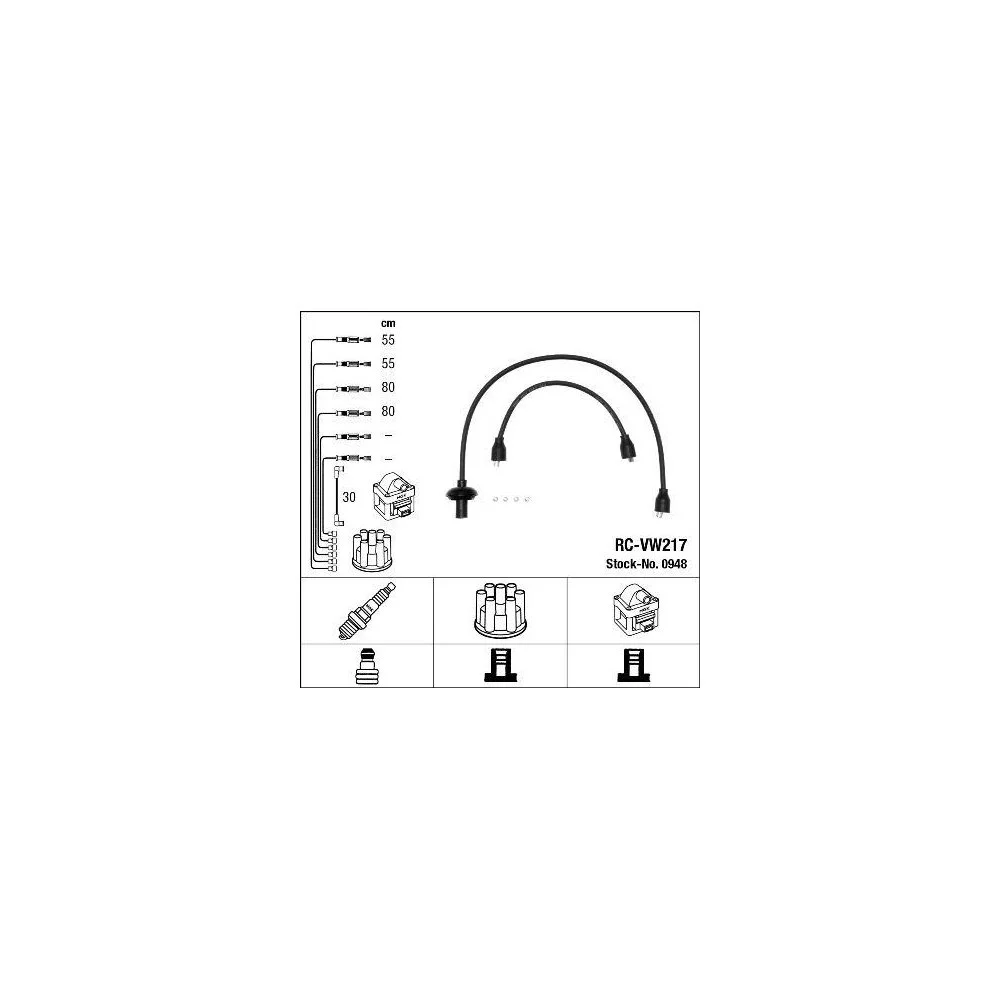 Комплект проводів запалювання NGK 0948 для AUDI SEAT SKODA VW LAMBORGHINI BENTLEY, фото №1