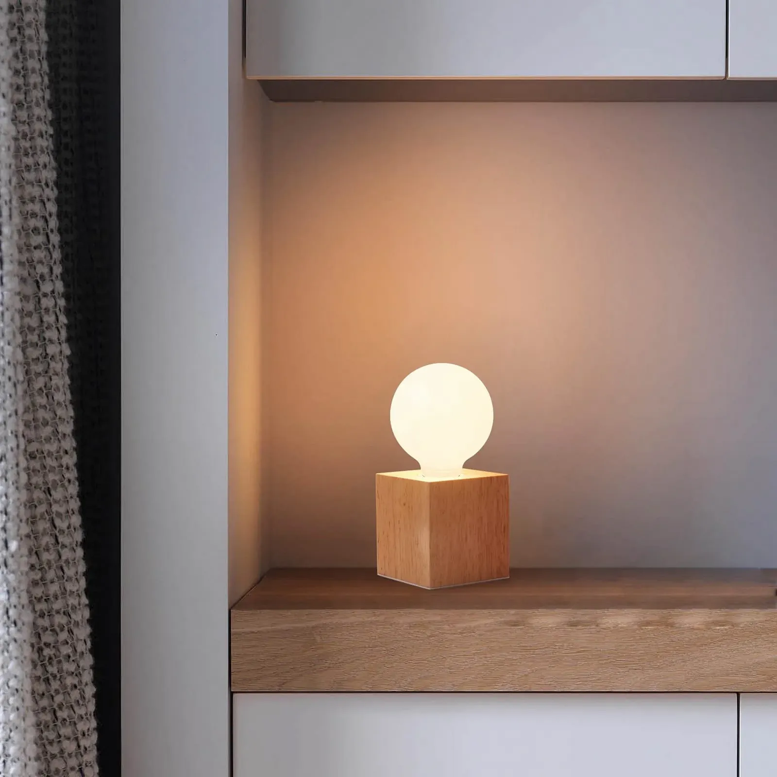 Настільна лампа OuXean Small з квадратною дерев'яною основою E27 60 W (без лампочки), фото №7