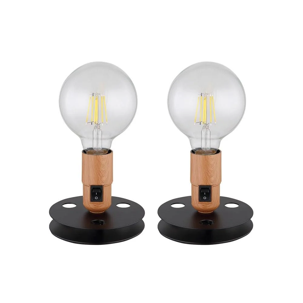 Настольная лампа GLOBO LIGHTING Vintage Bedside Lamp Industrial черное основание под дерево, металл, 1x E27, 12х9 см, набор из 2 шт., фото №1