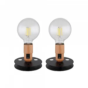 Настольная лампа GLOBO LIGHTING Vintage Bedside Lamp Industrial черное основание под дерево, металл, 1x E27, 12х9 см, набор из 2 шт. - Фото 1