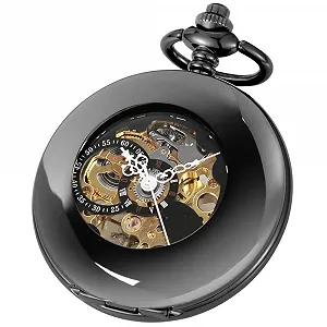 Кишеньковий годинник Механічний Tiong Вінтажний гладка сталь Скелетон Чорний - Фото 1