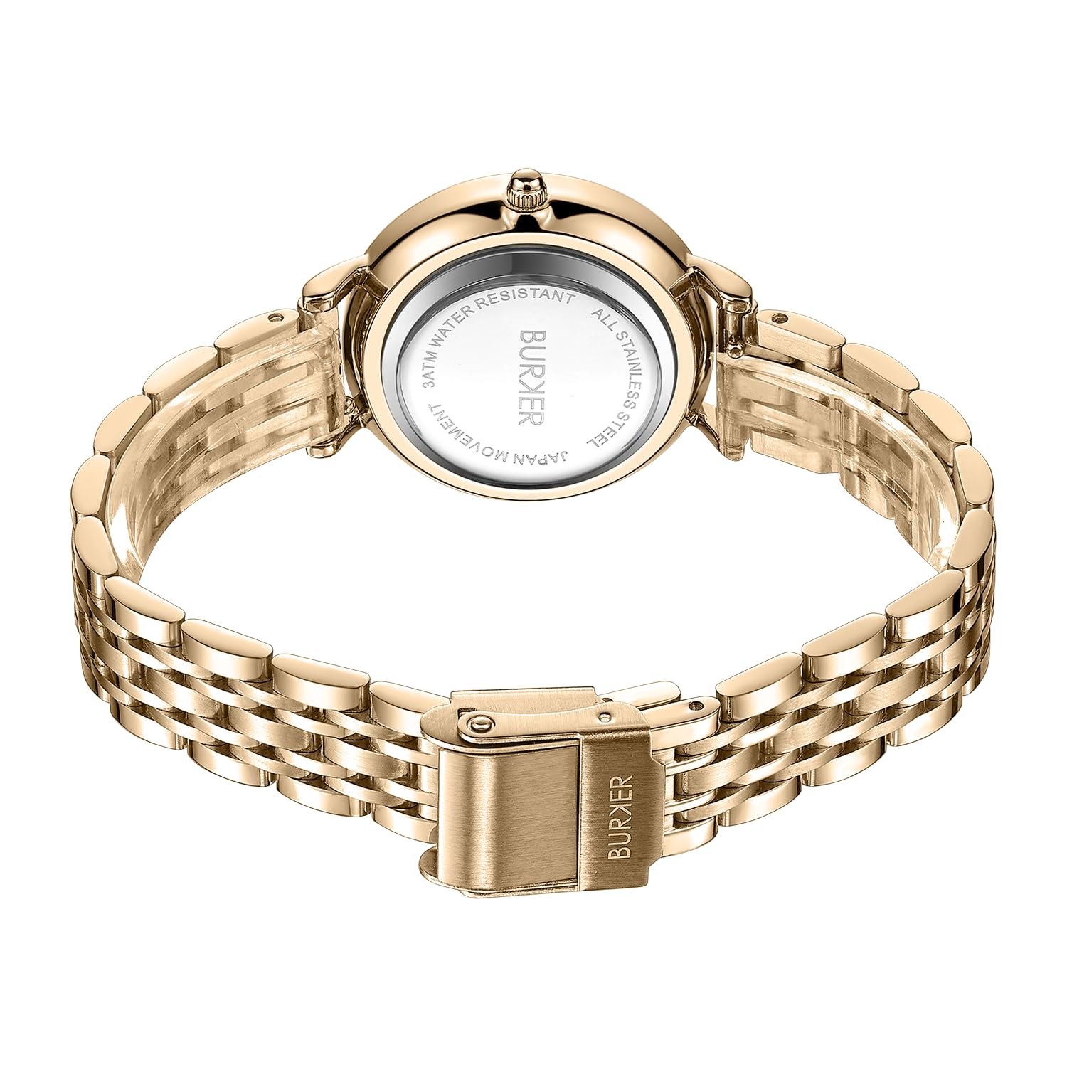 Женские часы BURKER Ruby Petite, круглые, аналоговые, водонепроницаемые 3 ATM, золото-черные, 28 мм, фото №3