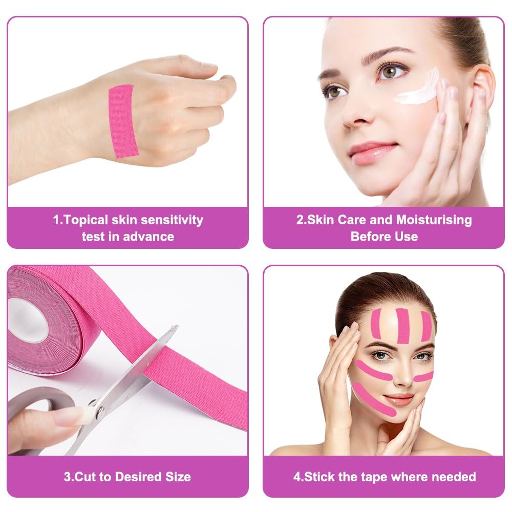 Тейп для обличчя ліфтинговий, 4 шт, 2.5 см x 5 м, 4 кольори, для підтяжки та зміцнення шкіри, фото №3
