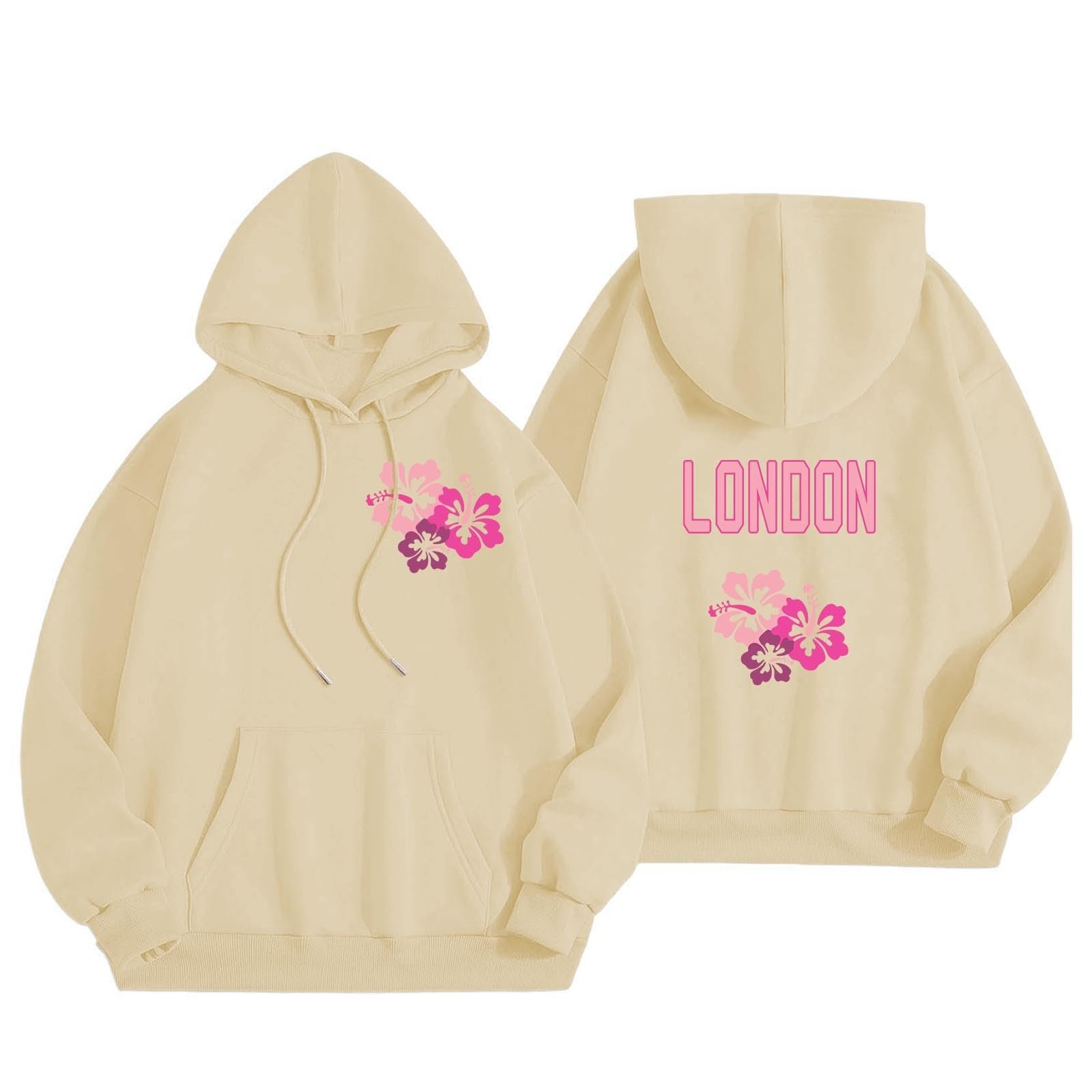 Худи Generisch HUIFUAO Женский, Лондон, оверсайз, с длинными рукавами, красная футболка, фото №3