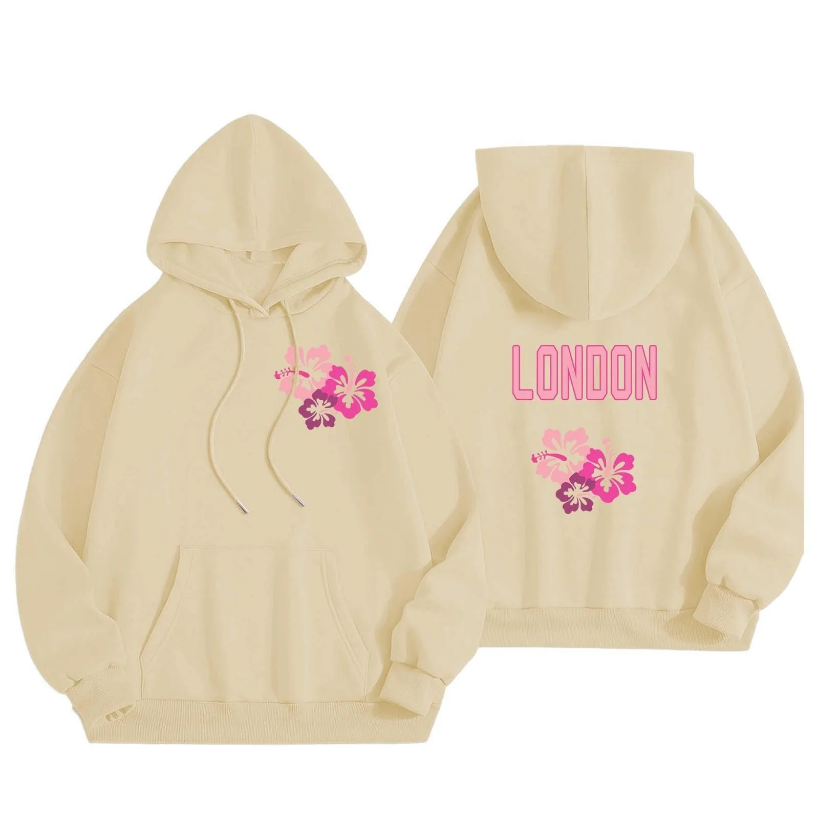 Худи Generisch HUIFUAO Женский, Лондон, оверсайз, с длинными рукавами, красная футболка, фото №3