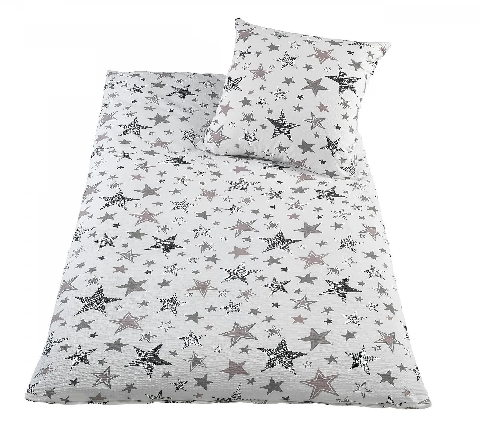 Комплект постільної білизни BaSaTex Luna Stars жатка (Seersucker) 100% бавовна 135 x 200 см Сірий, фото №2