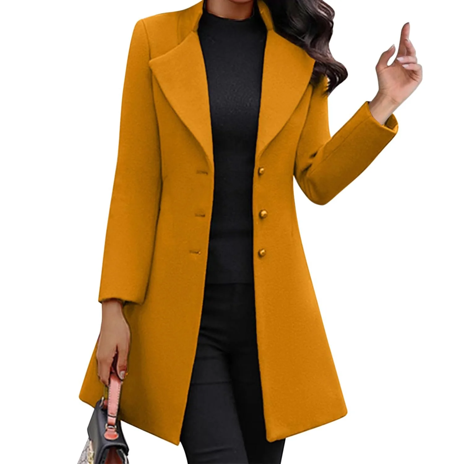 Женское пальто-тренч с лацканами для офиса, однобортное, зимнее, фото №1 Женское пальто-тренч с лацканами для офиса, однобортное, зимнее, фото №1