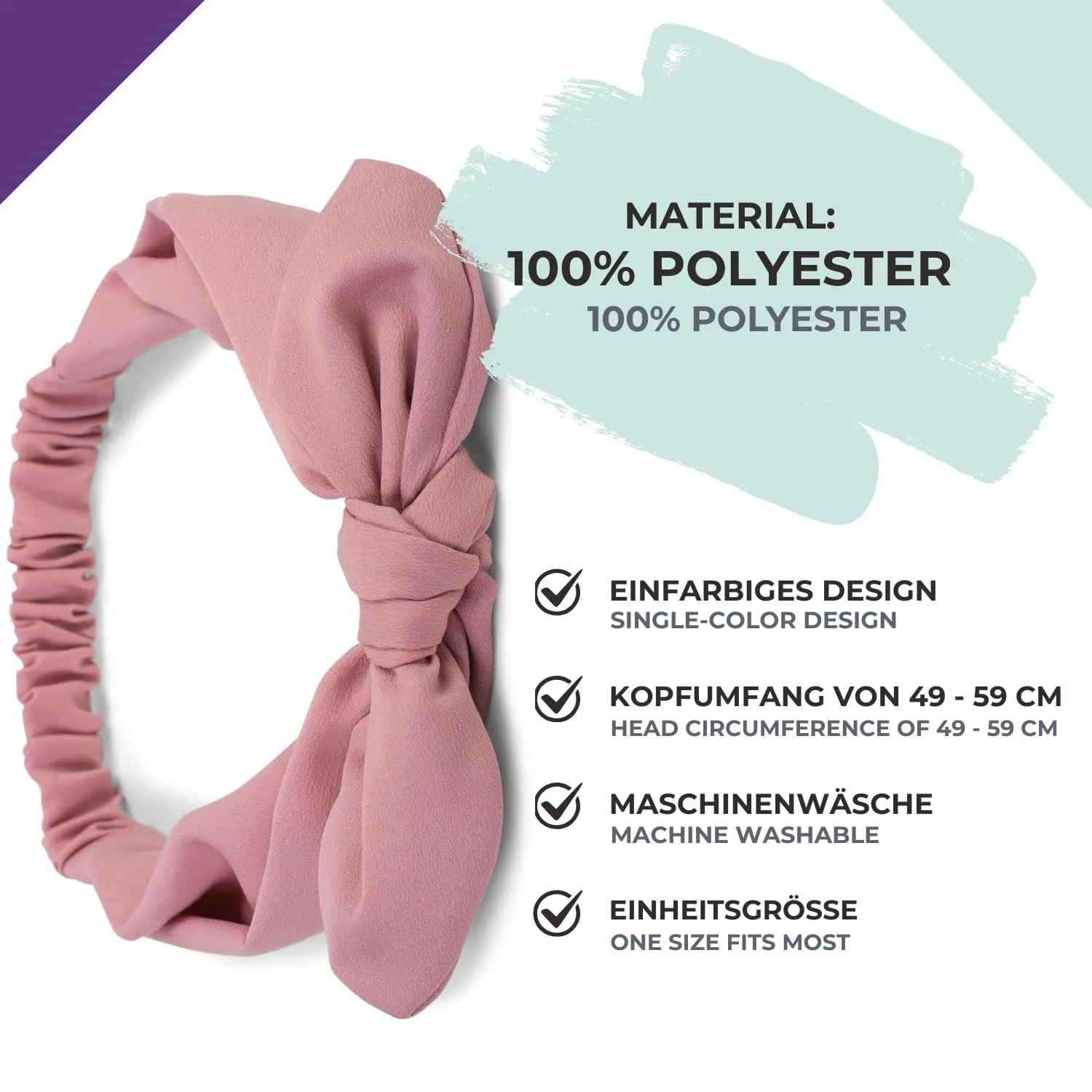 Пов'язка на голову з бантом styleBREAKER однотонна з еластичною стрічкою 04026035, фото №5