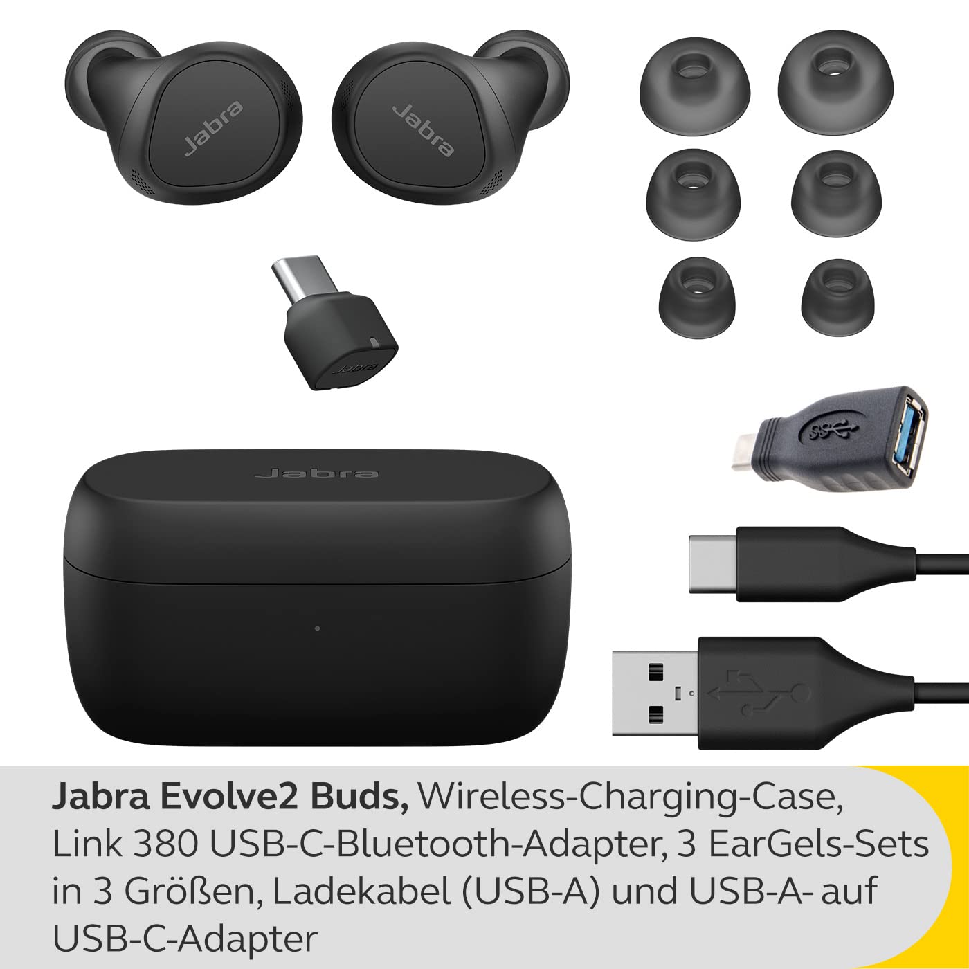 Навушники Jabra Evolve2 Buds True Wireless In-Ear Bluetooth Active Noise Cancelling (ANC) Jabra MultiSensor Voice Technology Чорні, фото №2 Навушники Jabra Evolve2 Buds True Wireless In-Ear Bluetooth Active Noise Cancelling (ANC) Jabra MultiSensor Voice Technology Чорні, фото №2