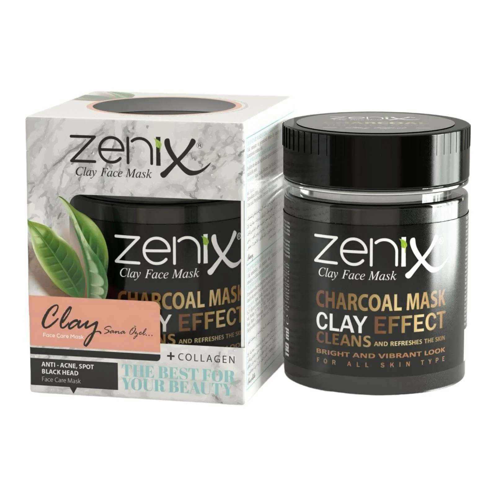 Маска для лица Zenix Clay Charcoal 190 г, маска для лица с глиной, средство для ухода за лицом с минералами и древесным углем для мужчин и женщин - против прыщей, угрей и загрязнений, фото №1