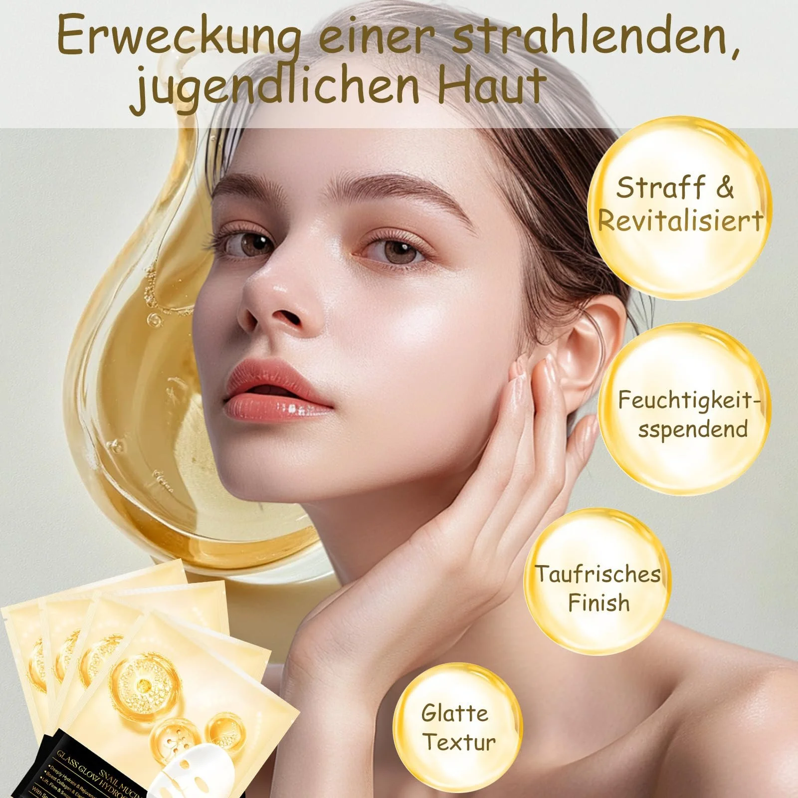 Гидрогелевая маска для лица Snail Mucin Glass Glow, 4 шт, Маска для лица из слизи улитки против морщин, Маска для стеклянной кожи для сухой кожи, Коллагеновая маска для увлажнения, Антивозрастная маска для всех типов кожи, фото №4