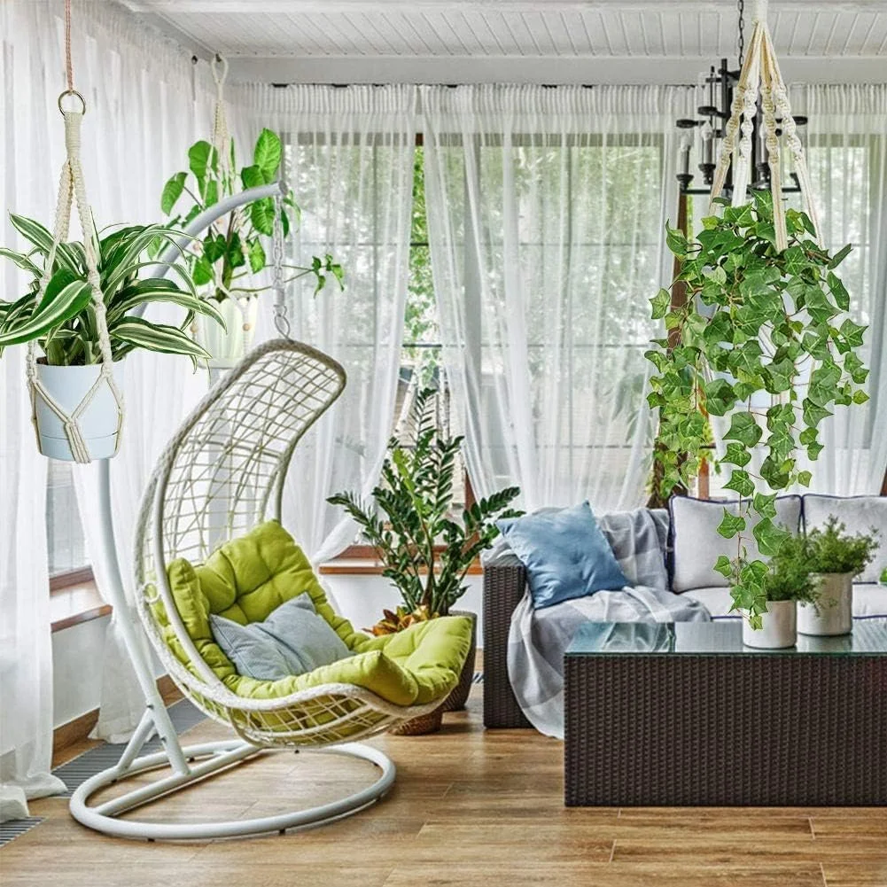 Подвесные корзины макраме AceList набор из 3 штук джутовый хлопок без кисточек Boho Cream, фото №6