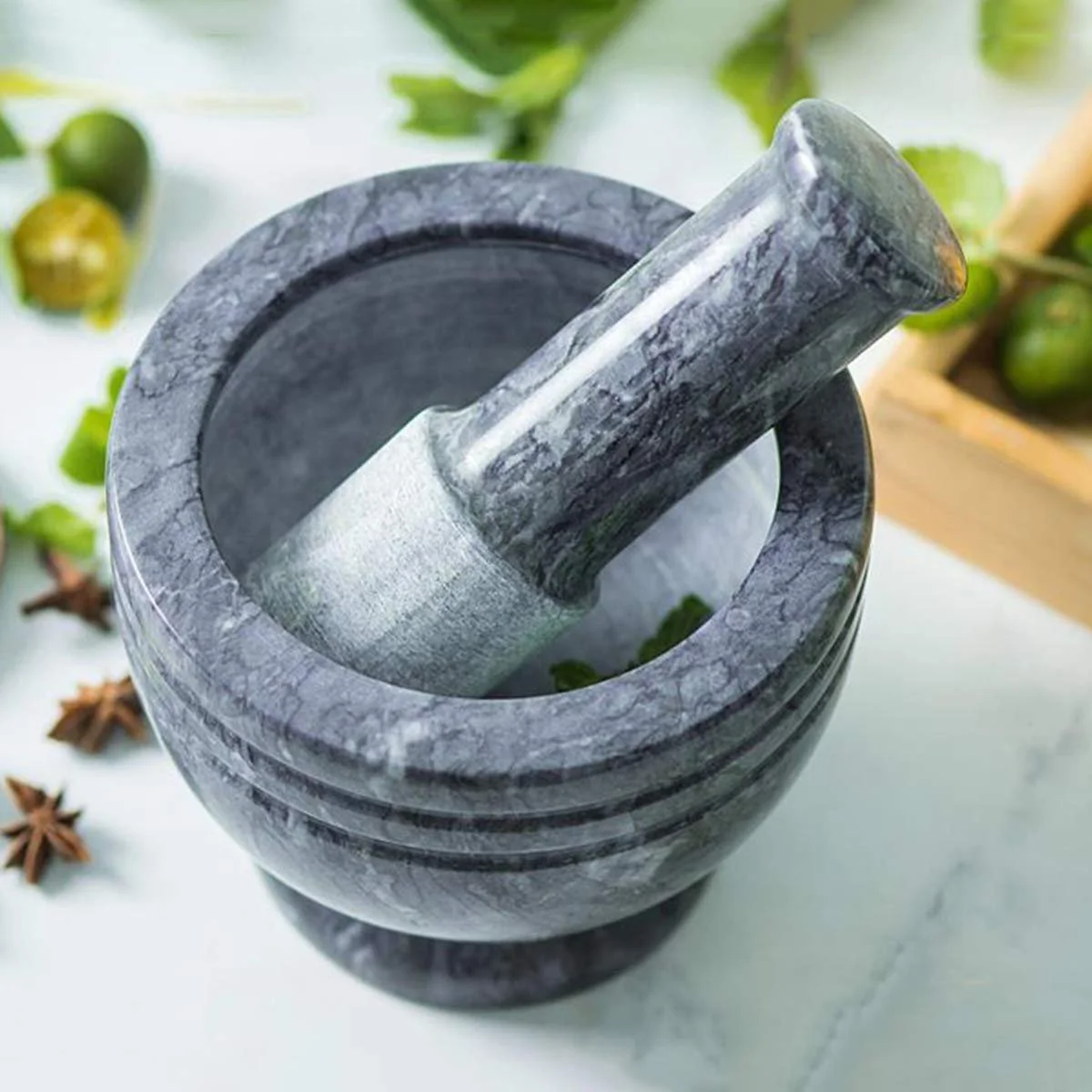 Ступка для спецій і перцю Robuste, мармуровий, сірий, фото №3