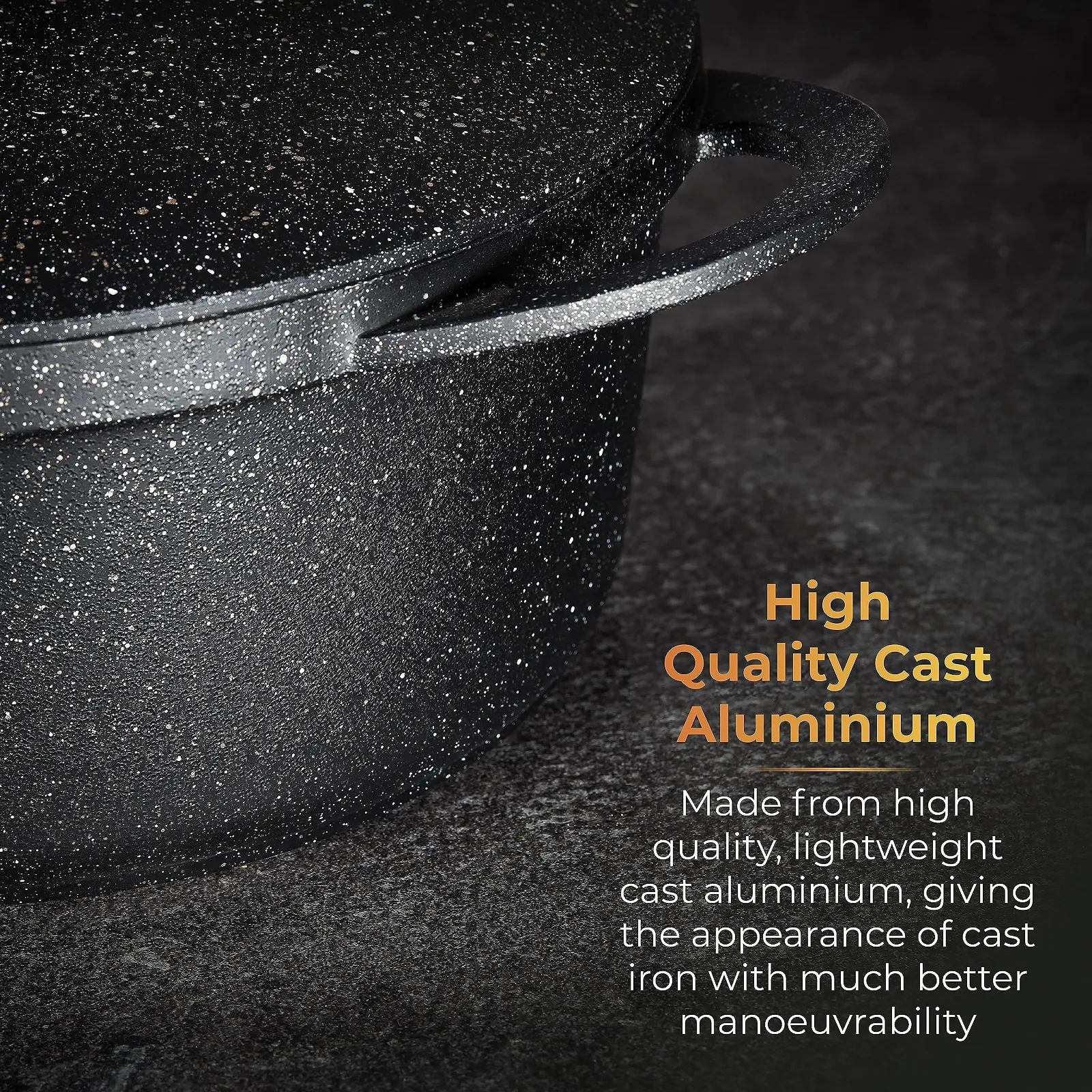 Кастрюля Tower Precision T900192 28 см с алюминиевой крышкой литой алюминий черная, фото №6