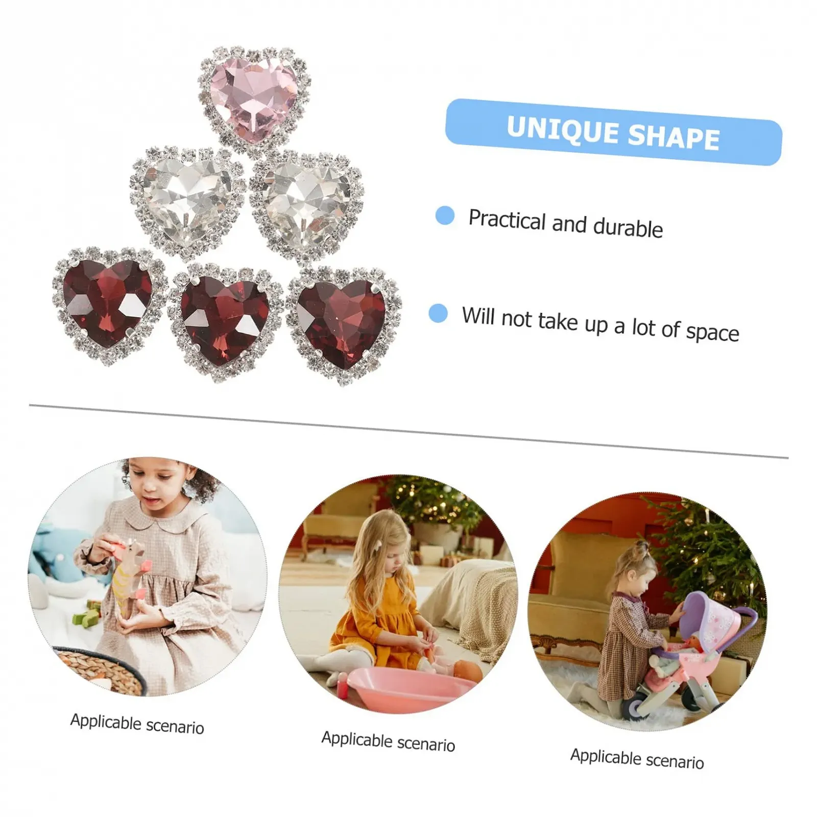 Стрази Серце OUNONA Прозорий, 30 шт, фото №3