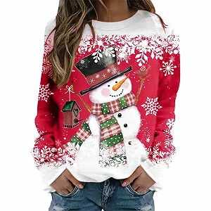 Рождественский Свитер Женский Рождественский Свитшот Снежинка Графика Длинный Рукав Рождественский Верх Круглый Вырез Рождественская Рубашка с Длинным Рукавом Женщины Девушки - Фото 1