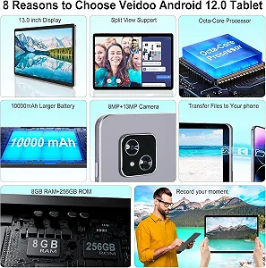 Планшет 13" 2K Veidoo T80 Plus (8+8)/256Gb 4G 2-SIM 8 ядер Android 12 10000 mAh Серый synthetic.ua - Фото 1