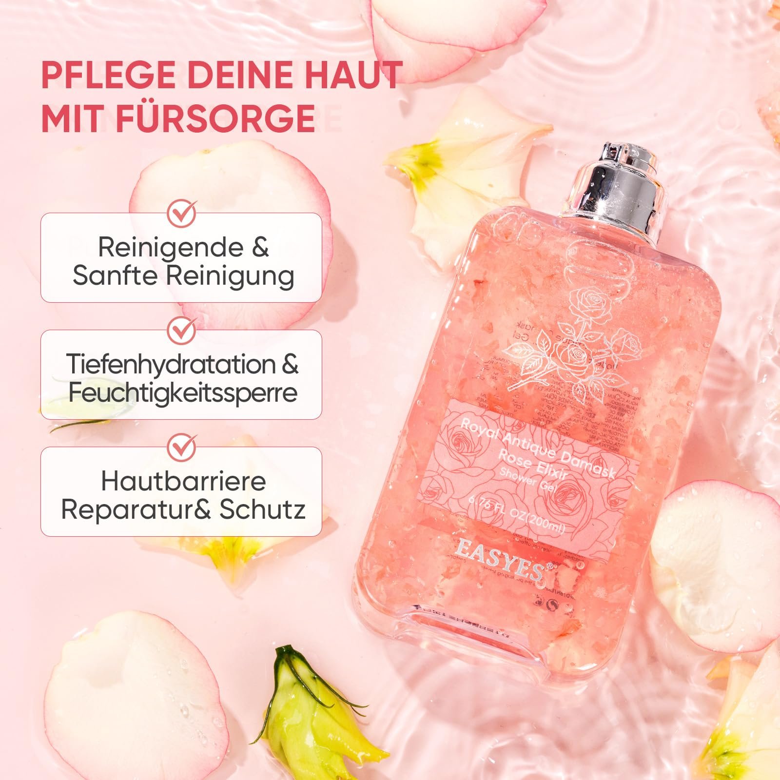 Гель для душу Rose Elixir зволожувальний з потрійною формулою троянди 200 мл, фото №2