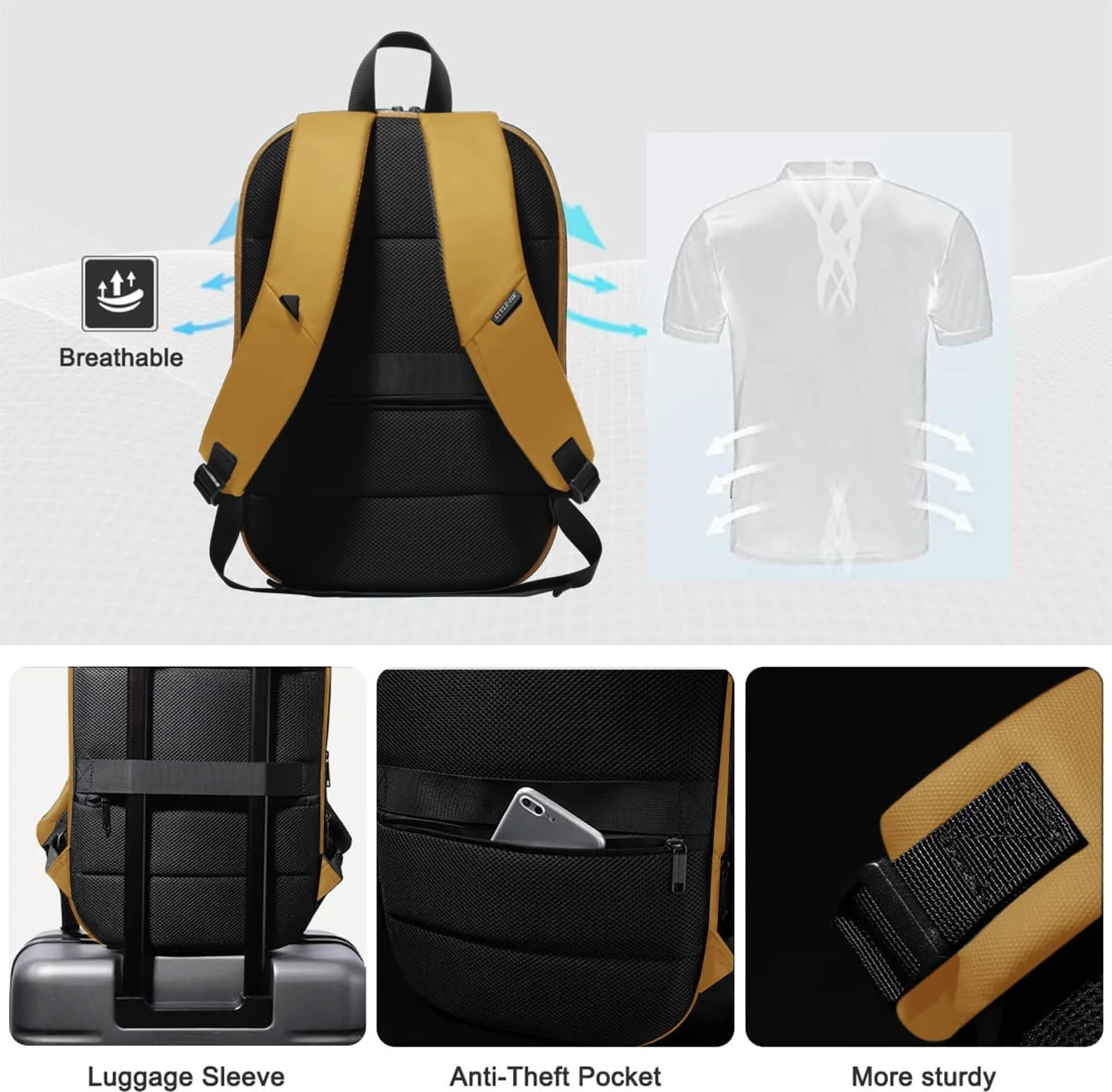 Рюкзак для ноутбука Waterproof USB 17 дюймів Yellow L Business, фото №6