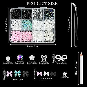 Подвески для ногтей 500 шт, Ассорти Подвесок для ногтей в форме бантиков, Самоцветы для ногтей в форме бантиков, Бисер, Стразы для ногтей в форме сердца, Подвески в форме звезд для ногтей с инструментом для подбора для аксессуаров для DIY ногтей synthetic.ua - Фото 1