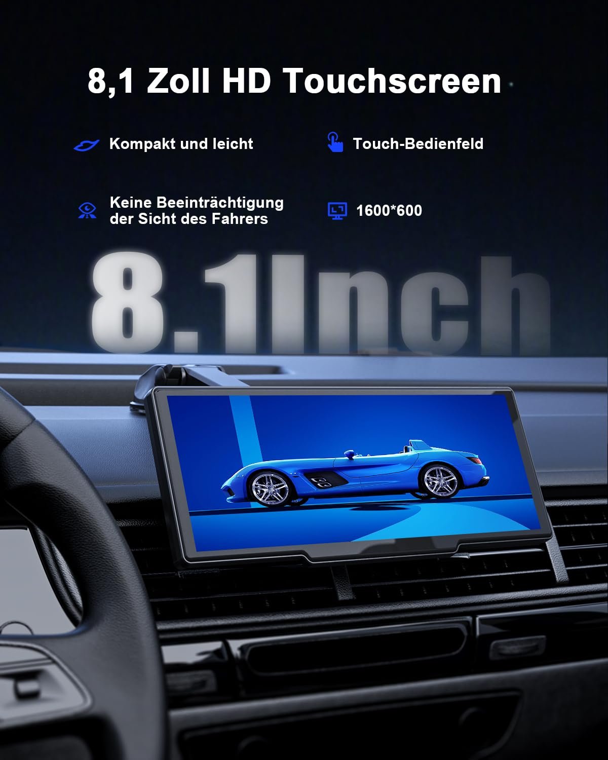 Дисплей Avylet 8.1 Inch Wireless Carplay для Android Car и Apple Carplay, Портативный IPS сенсорный экран с камерой заднего вида IP67, Обновления OTA, GPS навигация, Bluetooth 5.0, Mirror Link, FM/AUX, фото №3