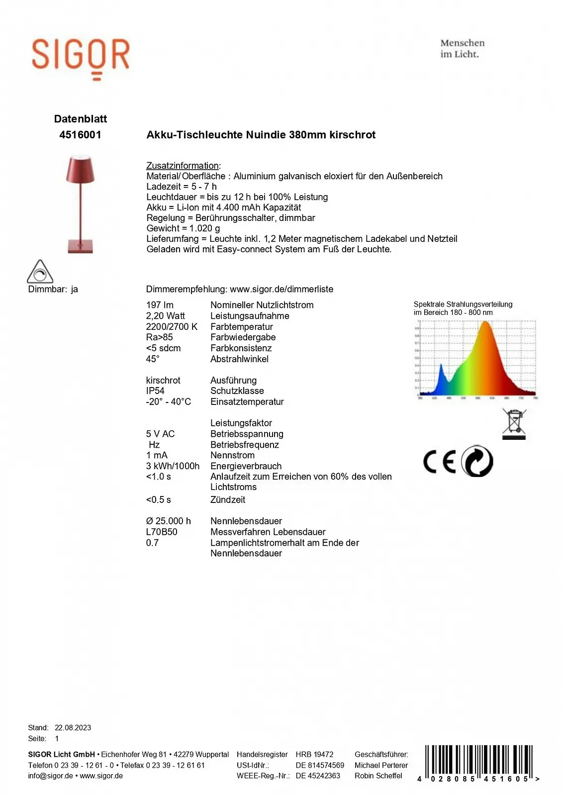 Настільна лампа SIGOR Nuindie акумуляторна LED IP54 38 см Вишнево-червоний, фото №9