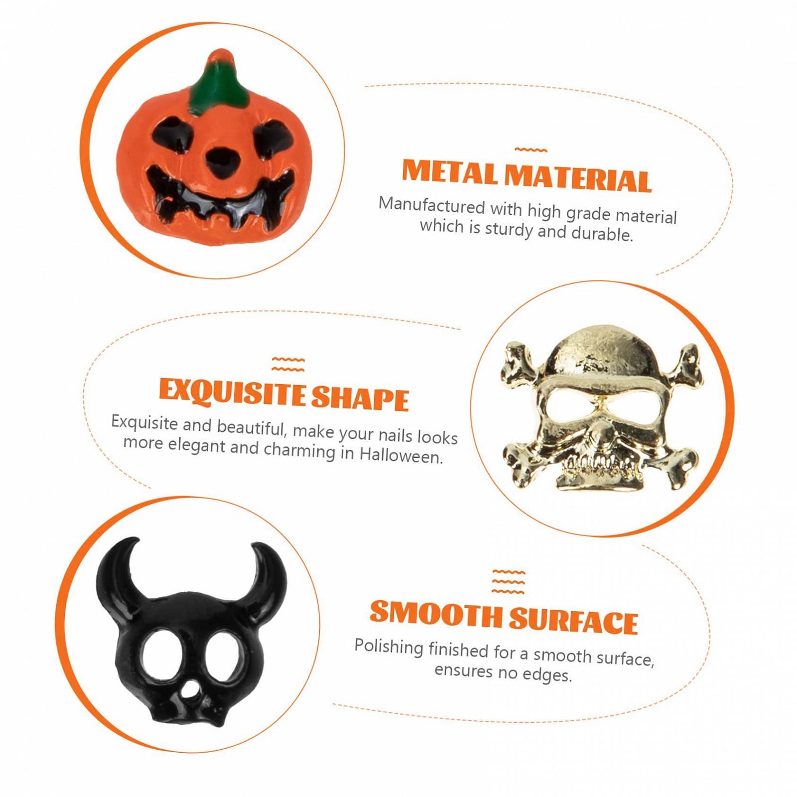 Прикраси для нігтів Healeved Halloween 50 шт. Скелети, гарбузи та відьми, фото №3