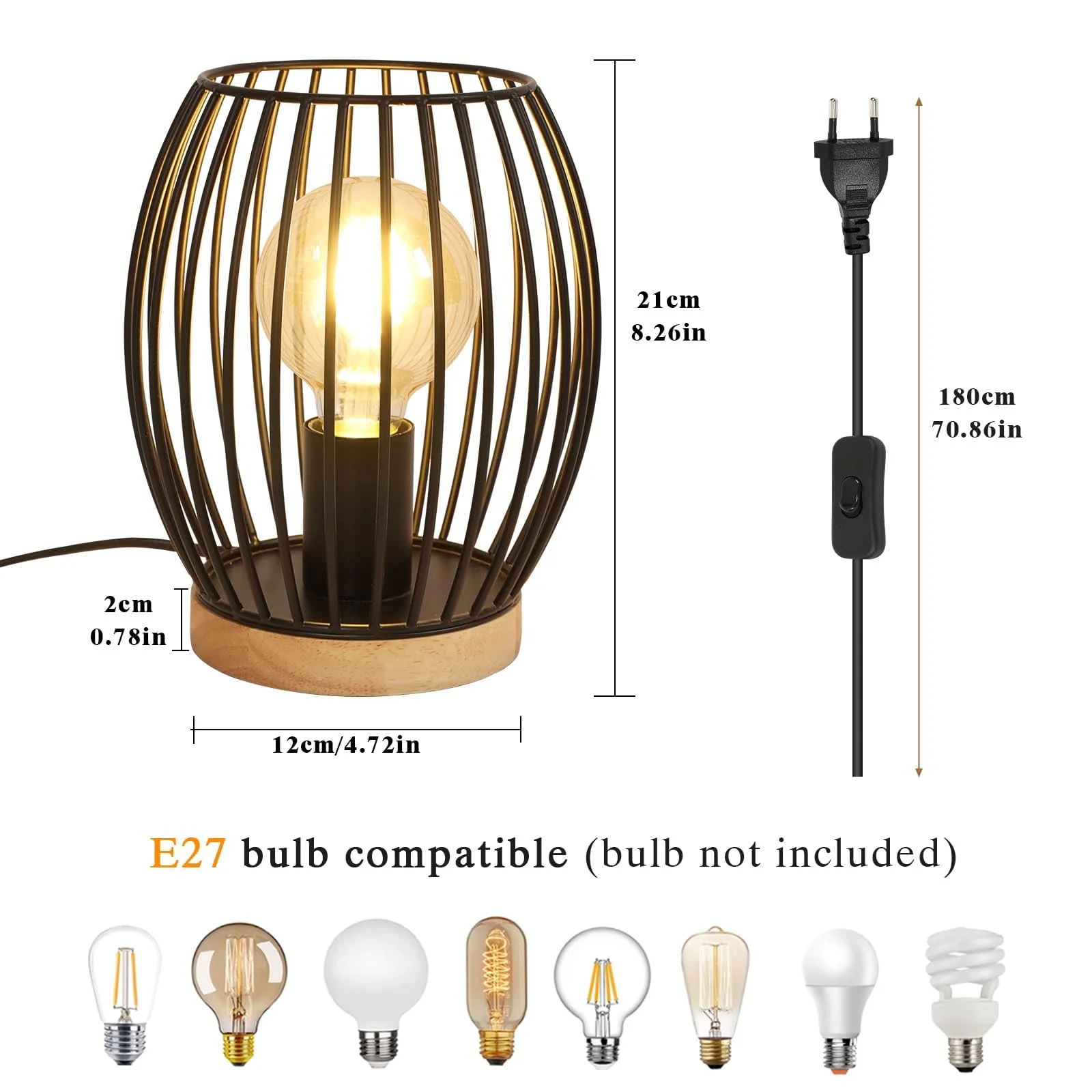 Настільна лампа Comely Vintage Metal E27 17x17x21 см Чорна, фото №4