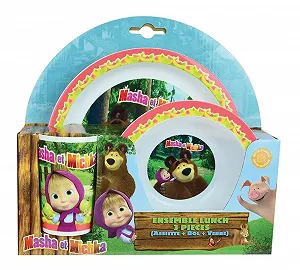 Детский набор посуды Fun House Masha et Michka: тарелка, миска и стакан, пластик, разноцветный synthetic.ua - Фото 1