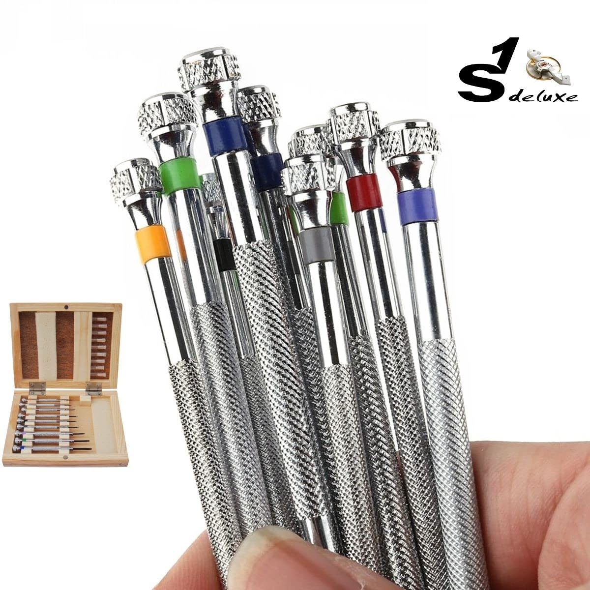 Набір викруток S1 DELUXE STAR XXL 9 шт для ремонту годинників у дерев'яній коробці, фото №5 Набір викруток S1 DELUXE STAR XXL 9 шт для ремонту годинників у дерев'яній коробці, фото №5