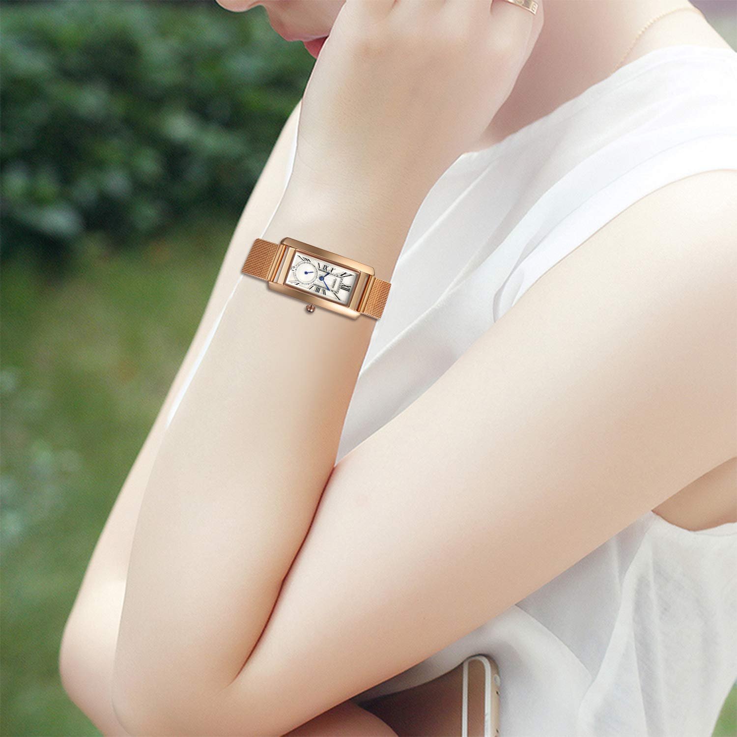 Женские часы JewelryWe Кварцевые Аналоговые Прямоугольный Циферблат с Римскими Цифрами Черный/Белый, фото №2 Женские часы JewelryWe Кварцевые Аналоговые Прямоугольный Циферблат с Римскими Цифрами Черный/Белый, фото №2