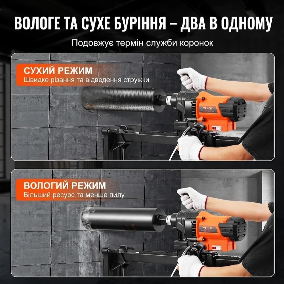 Алмазная установка VEVOR CF-DCD08 3000 Вт / 20 - 200 мм / 850 об/мин / Мокрое и сухое бурение / Со станиной, фото №6 Алмазная установка VEVOR CF-DCD08 3000 Вт / 20 - 200 мм / 850 об/мин / Мокрое и сухое бурение / Со станиной, фото №6